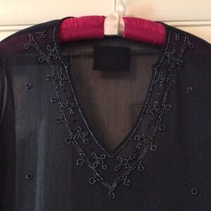 Navy Sheer Beaded Tunic Top